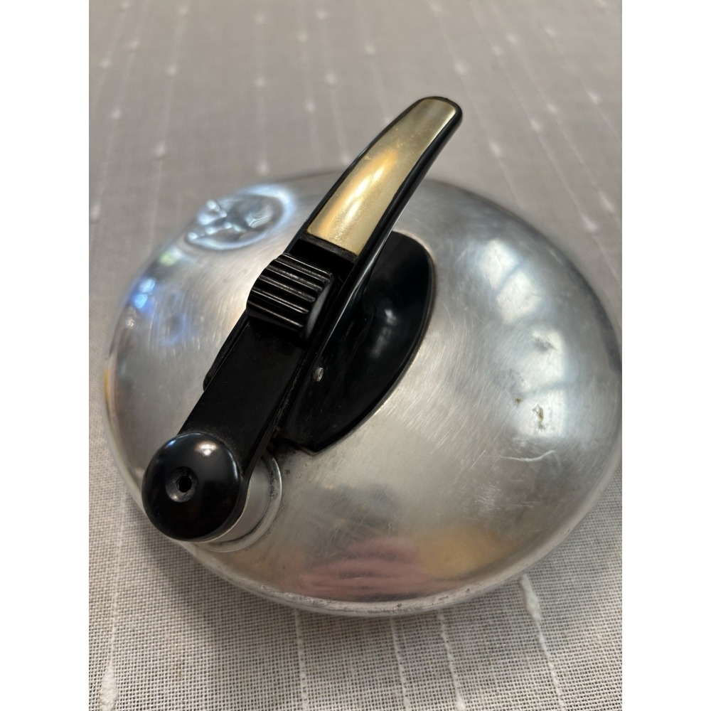 Unique Vintage Art Deco UFO Brushed Aluminum Whistling Tea Kettle Travel Size - Picture 2 of 12